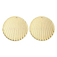 Rack Plating Eco-friendly Brass Pendants, Cadmium Free & Lead Free, Corrugated Flat Round Charm, Real 24K Gold Plated, 21x0.5mm, Hole: 1.4mm(KK-M257-10G)