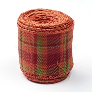 Polyester Imitation Linen Wrapping Ribbon, Wired Plaid Ribbon, for Crafts Decoration, Floral Bows Craft, Orange Red, 2 inch(50mm), about 6m/roll(X-DIY-WH0161-97A-01)