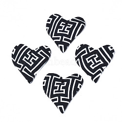 Handmade Polymer Clay Pendants, Heart with Labyrinth, Black, 26x24.5x3mm, Hole: 1.6mm(CLAY-N010-045A)