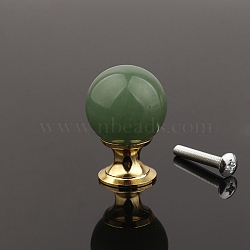 Metal & Natural Green Aventurine Drawer Knobs, Drawer Pulls Handle, Iron Screw, for Home, Cabinet, Cupboard and Dresser, 25mm(PW-WG57F80-03)