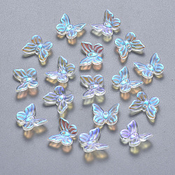 Transparent Spray Painted Glass Charms, AB Color Plated, Butterfly, Clear AB, 9.5x11x3mm, Hole: 0.8mm(X-GLAA-T016-20)