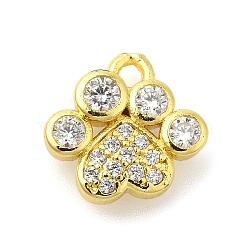 Rack Plating Brass Micro Pave Cubic Zirconia Charms, Long-Lasting Plated, Lead Free & Cadmium Free, Paw Print, Real 18K Gold Plated, 10x10.5x2.5mm, Hole: 1.5mm(KK-S396-47G)