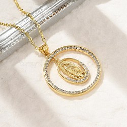 Brass Micro Pave Clear Cubic Zirconia Ring Pendant Necklaces, Real 18K Gold Plated, Virgin, 16.93 inch(43cm)(NJEW-P322-A03-G)