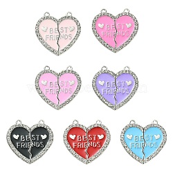 7 Sets 7 Colors Alloy Enamel Split Pendant, with Rhinestone, Cadmium Free & Nickel Free & Lead Free, Platinum, Broken Heart with Word Best Friend, Mixed Color, 31x30.5x2mm, Hole: 2mm, 1 set/color(ENAM-FS0001-71)