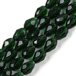 Transparent Glass Beads Strands, Faceted, Teardrop, Dark Green, 15x10mm, Hole: 1.6mm, about 46~48pcs/strand, 27.95 inch(71cm)(X-EGLA-N013-T10mm-D15)