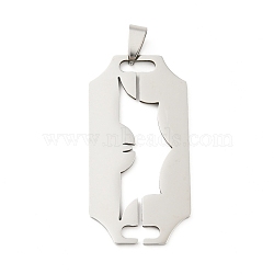 201 Stainless Steel Pendants, Hollow, Blade, Stainless Steel Color, 47.5x24x1.5mm, Hole: 8x4mm(STAS-D190-04P)