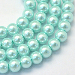 Baking Painted Pearlized Glass Pearl Round Bead Strands, Aquamarine, 6~7mm, Hole: 1mm, about 135~140pcs/strand, 31.4 inch(HY-Q003-6mm-45)