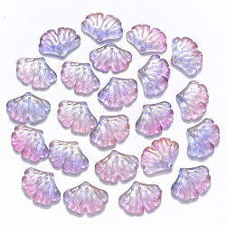 Two Tone Transparent Spray Painted Glass Pendants, with Glitter Powder, Ginkgo Leaf, Orchid, 15x20x4.5mm, Hole: 1.2mm(GLAA-T016-01F)