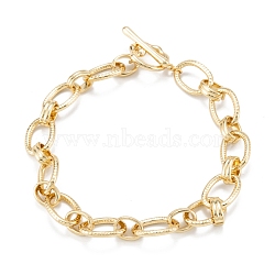 Brass Link Bracelets, Long-Lasting Plated, Oval, Real 18K Gold Plated, 8-7/8 inch(22.4cm)(BJEW-K221-01G)