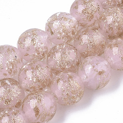 Handmade Gold Sand Lampwork Beads Strands, Luminous, Round, Pink, 11.5~12.5x11~12mm, Hole: 1mm, about 45pcs/Strand, 19.69 inch(LAMP-T007-06K)
