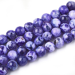 Natural Fire Crackle Agate Beads Strands, Dyed, Round, Indigo, 8mm, Hole: 1mm, about 46~48pcs/strand, 14.56 inch~15.15 inch(X-G-S346-8mm-20)