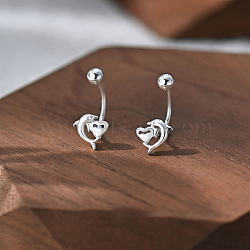 S999 Fine Silver Stud Earrings, Dolphin, Silver, 6x6mm(EJEW-A127-02S)