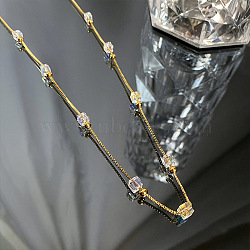 Fashionable Transparent Cube & Stainless Steel Link Chian Necklaces, Golden, 15.75 inch(40cm)(QZ2817-1)