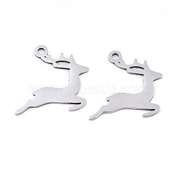 Non-Tarnish Christmas 201 Stainless Steel Pendants, Laser Cut, Christmas Reindeer/Stag, Stainless Steel Color, 18.5x17.5x0.9mm, Hole: 1.8mm(X-STAS-S081-065)