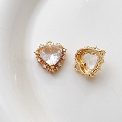 Brass Cubic Zirconia Pendants, Heart Charm, Long-Lasting Real 18K Gold Plated, Clear, 17x15mm(FIND-PW0011-001A)