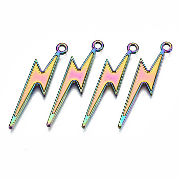 Rainbow Color Alloy Pendants, Cadmium Free & Lead Free, Lightning Bolt, 33.5x9x1.5mm, Hole: 1.8mm