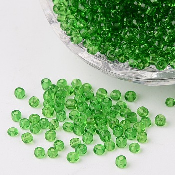 8/0 Glass Seed Beads, Transparent, Round, Green, 3mm, Hole: 1mm, about 1097pcs/50g
