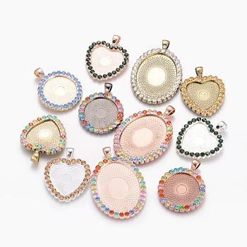 Closeout Sale, Alloy Rhinestone Pendant Cabochon Settings, Multi-Color, Mixed Shapes, Mixed Color, Tray: 18~30x25~40mm, 42x27x3mm, Hole: 4x7mm