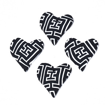 Handmade Polymer Clay Pendants, Heart with Labyrinth, Black, 26x24.5x3mm, Hole: 1.6mm