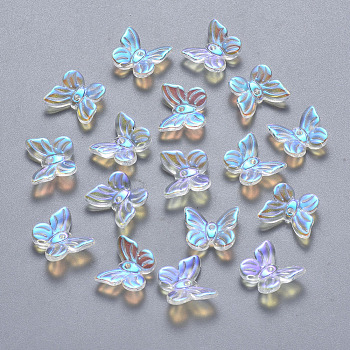 Transparent Spray Painted Glass Charms, AB Color Plated, Butterfly, Clear AB, 9.5x11x3mm, Hole: 0.8mm
