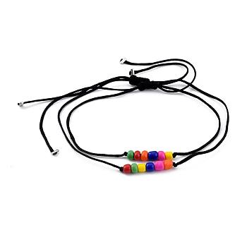 Adjustable Nylon Cord Braided Bead Bracelets, Rainbow Bracelets
, with Round Glass Seed Beads, Colorful, Inner Diameter: 0.8~10.4cm(3/8~4-1/8 inch), 2pcs/set
