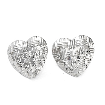 304 Stainless Steel Stud Earring Findings, Braided Heart Ear Studs, Stainless Steel Color, 19x20mm, Hole: 1.8mm, Pin: 0.7mm
