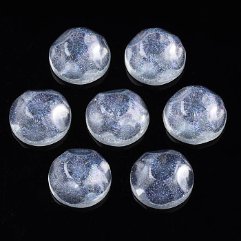 Transparent Resin Cabochons, Water Ripple Cabochons, with Glitter Powder, Half Round, Clear, 17.5x7.5~8mm