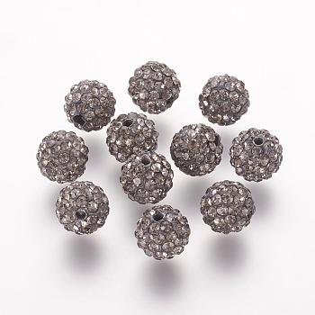 Polymer Clay Rhinestone Beads, Grade A, Round, Pave Disco Ball Beads, Black Diamond, 8x7.5mm, Hole: 1mm