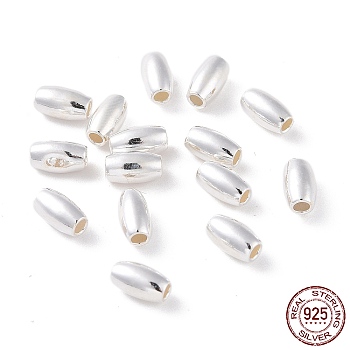 925 Sterling Silver Beads, Barrel, Silver, 6x3mm, Hole: 1.4mm, about 98Pcs/10g