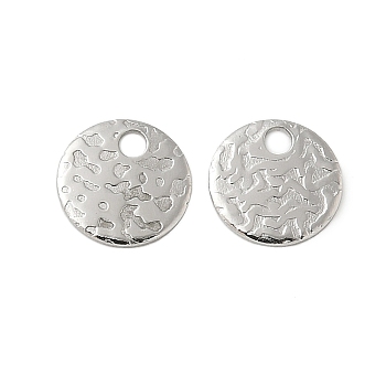 304 Stainless Steel Charms, Textured, Flat Round Charms, Stainless Steel Color, 6x0.5mm, Hole: 1.2mm