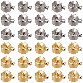 60Pcs 2 Colors Brass Crimp Beads, Loose Spacer Beads, Stopper Crimp Charms, Flat Round, Platinum & Golden, 4x3.2x2.5mm, Hole: 0.9mm, 30pcs/color