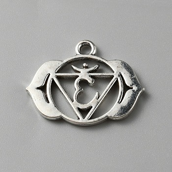 Chakra Zinc Tibetan Style Alloy Pendants, Antique Silver, Ohm/Aum, Ajna, 17x21x1.7mm, Hole: 1.8mm