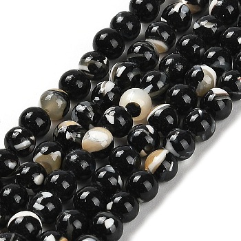 Assembled Synthetic Stone and Trochus Shell Beads Strands, Dyed, Round, Black, 4~4.5mm, Hole: 0.6mm, about 91pcs/strand, 15.63''(39.7cm)