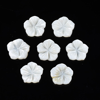 Natural Freshwater Shell Cabochons, Flower, Seashell Color, 13~14.5x13~14.5x2~2.5mm