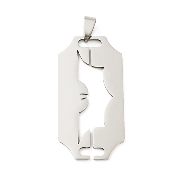 201 Stainless Steel Pendants, Hollow, Blade, Stainless Steel Color, 47.5x24x1.5mm, Hole: 8x4mm