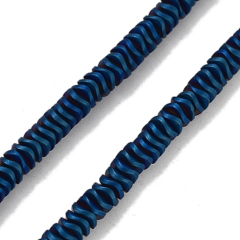 Electroplated Synthetic Non-magnetic Hematite Beads Strands, Wavy Disc, Matte Style, Blue Plated, 4x1.5mm, Hole: 1mm, about 306pcs/strand, 16.30''(41.4cm)