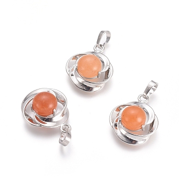 Natural Red Aventurine Pendants, with Platinum Tone Brass Findings, Flower, 24x19.4x9.8mm, Hole: 6x3.5mm