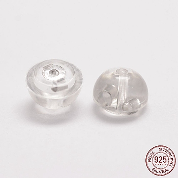 925 Sterling Silver Ear Nuts, with Plastic, Silver, 5.5x4mm, Hole: 0.5mm