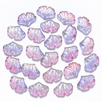 Two Tone Transparent Spray Painted Glass Pendants, with Glitter Powder, Ginkgo Leaf, Orchid, 15x20x4.5mm, Hole: 1.2mm