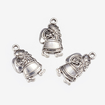 Alloy Pendants, Christmas Santa Claus, Lead Free and Cadmium Free, Antique Silver, 24.9x13x4mm, Hole: 2mm