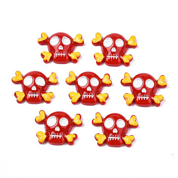 Opaque Resin Cabochons, Halloween Style, Skull, Red, 21x28x7.5mm
