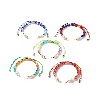 Gradient Color Polyester Cord Braided Bracelets, for Adjustable Link Bracelet Making, with Natural Cultured Freshwater Pearl & Brass Beads, Mixed Color, 11-3/8x1/4 inch(29x0.5cm), Hole: 3.4mm