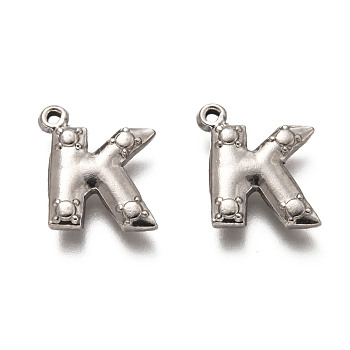 201 Stainless Steel Pendants, Letter K, Stainless Steel Color, 16x15.5x3mm, Hole: 1.5mm