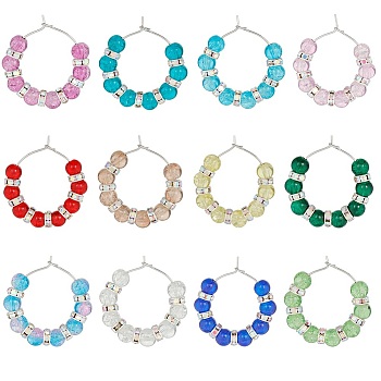 Spray Painted Crackle Glass Wine Glass Charms, with Brass Wine Glass Charm Rings and Brass Rhinestone Beads, Mixed Color, 33mm, 12 colors, 1pc/color, 12pcs/set