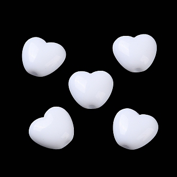 Opaque Acrylic Beads, Heart, White, 9x10x5.5mm, Hole: 1.5mm