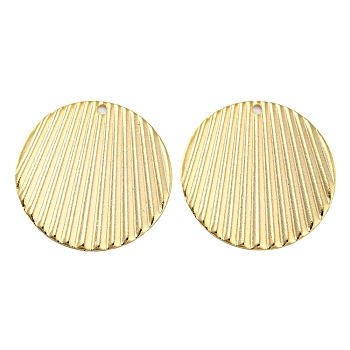 Rack Plating Eco-friendly Brass Pendants, Cadmium Free & Lead Free, Corrugated Flat Round Charm, Real 24K Gold Plated, 21x0.5mm, Hole: 1.4mm