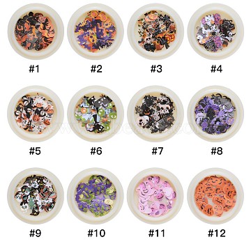 Halloween Nail Stickers, Nail Art Cabochons, Mixed Shape, for Fingernails Toenails Nail Tips Decoration, Mixed Color, 4~12x3~10x0.1mm, about 50pcs/box(MRMJ-S035-039-M)