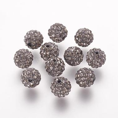 8mm DarkGray Round Polymer Clay+Glass Rhinestone Beads