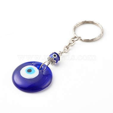 Flat Round with Evil Eye Lampwork Keychain(KEYC-JKC00249-01)-3