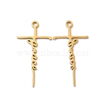 Ion Plating(IP) 304 Stainless Steel Pendants, Laser Cut, Cross with Word Grace Charm, Real 18K Gold Plated, 39x20x1mm, Hole: 2.5mm(STAS-H212-04G)
